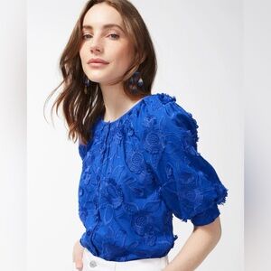 CHICO'S Embroidered Puff Sleeve Blouse Top in Periwinkle Blue Size 3/US 16/ XL